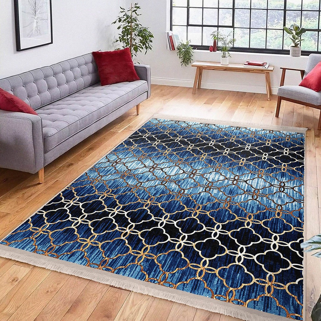 Geometric Area Rug|Farmhouse Style Rug|Boho Design Carpet|Machine-Washable Fringed Non-Slip Mat|Multi-Purpose Anti-Slip Abstract Carpet