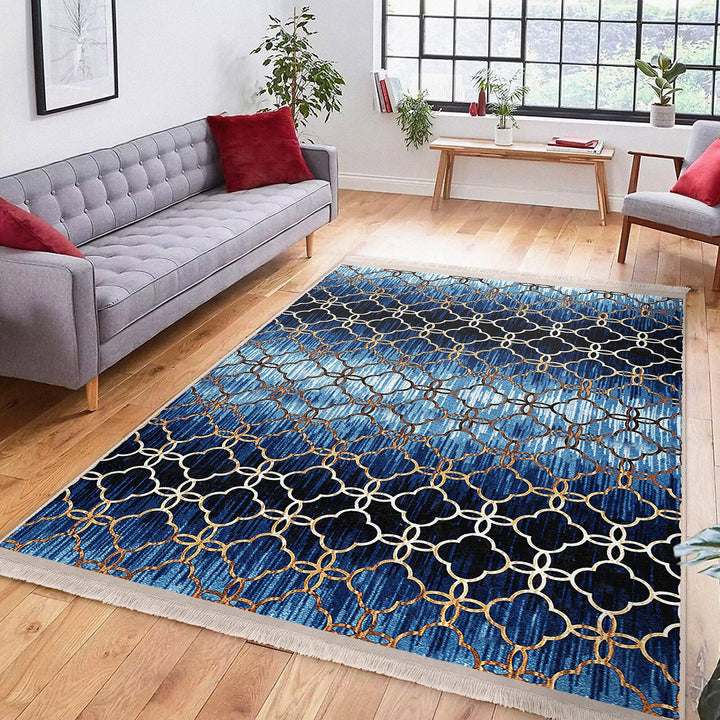 Geometric Area Rug|Farmhouse Style Rug|Boho Design Carpet|Machine-Washable Fringed Non-Slip Mat|Multi-Purpose Anti-Slip Abstract Carpet