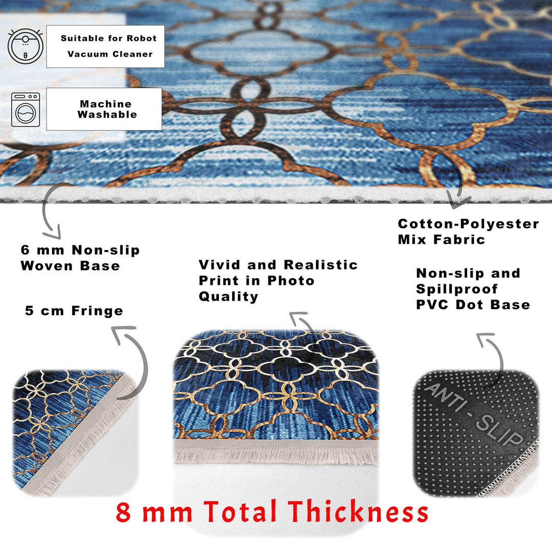 Geometric Area Rug|Farmhouse Style Rug|Boho Design Carpet|Machine-Washable Fringed Non-Slip Mat|Multi-Purpose Anti-Slip Abstract Carpet