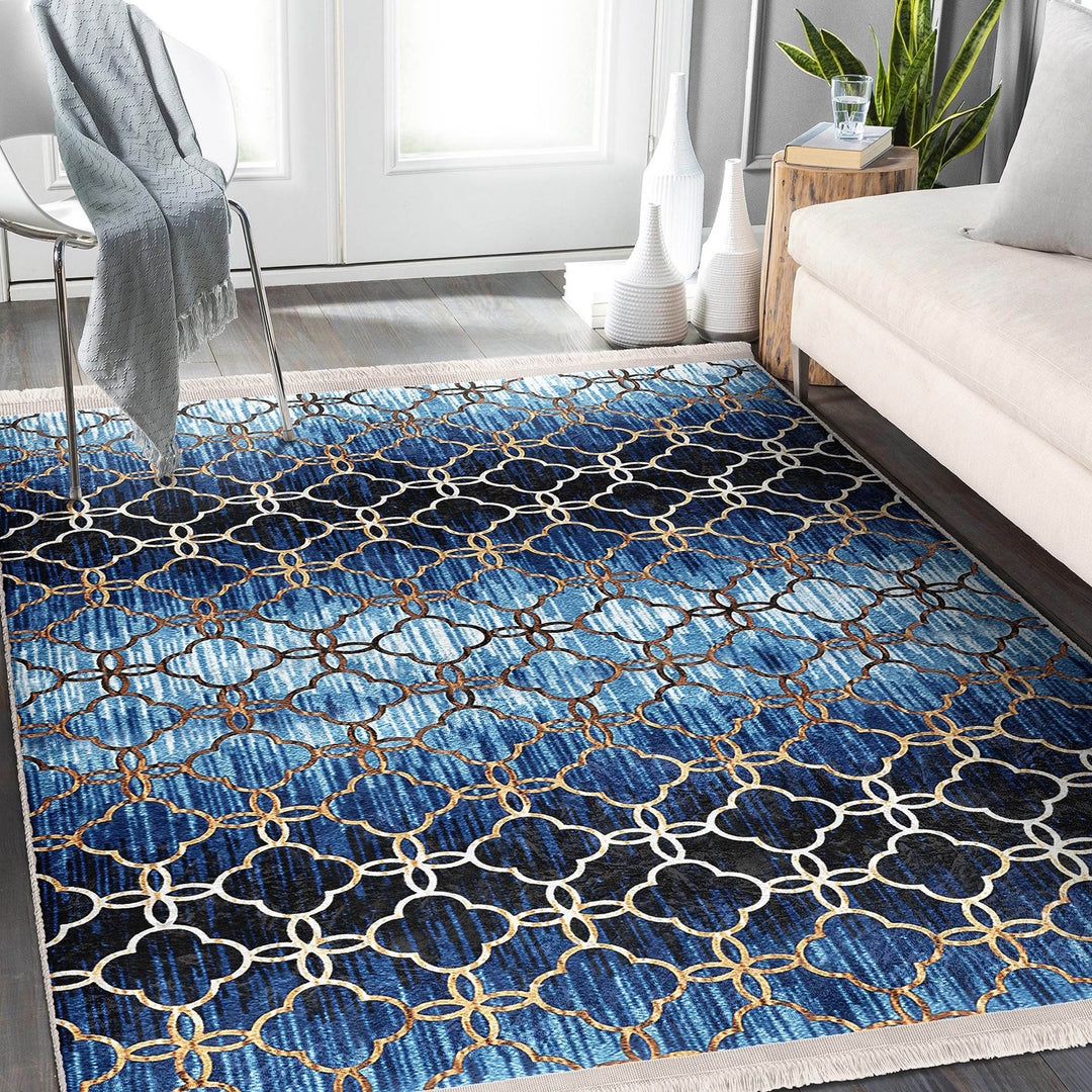 Geometric Area Rug|Farmhouse Style Rug|Boho Design Carpet|Machine-Washable Fringed Non-Slip Mat|Multi-Purpose Anti-Slip Abstract Carpet