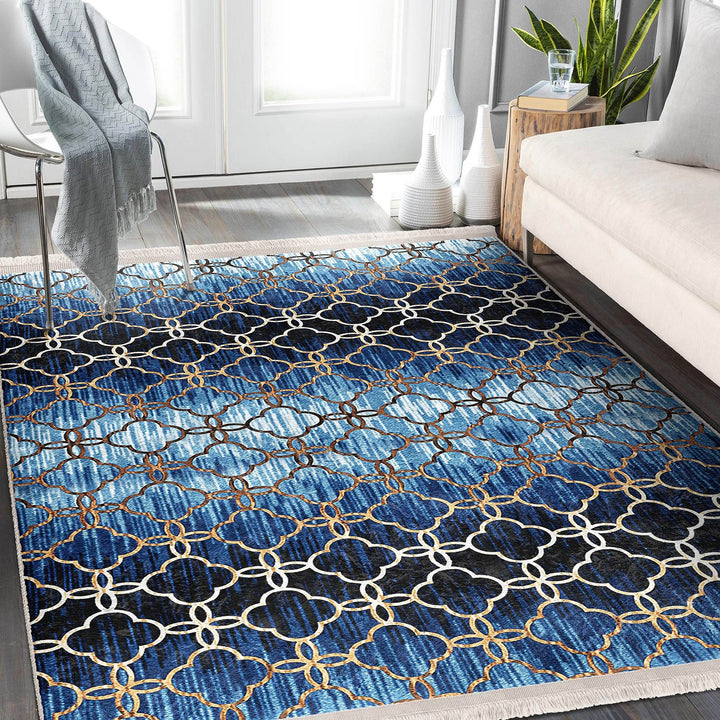 Geometric Area Rug|Farmhouse Style Rug|Boho Design Carpet|Machine-Washable Fringed Non-Slip Mat|Multi-Purpose Anti-Slip Abstract Carpet