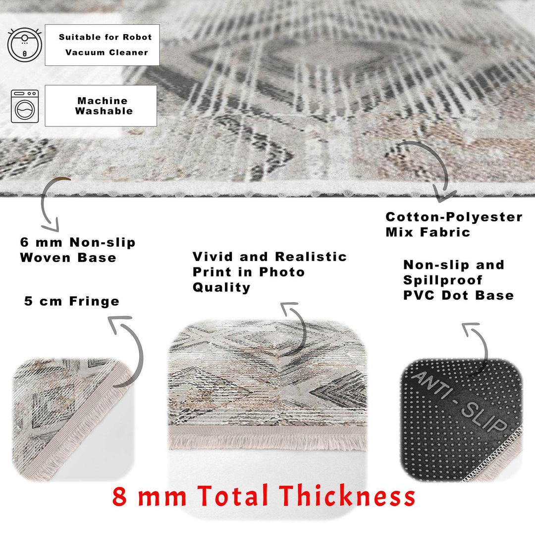 Abstract Area Carpet|Diamond Pattern Rug|Boho Design Rug|Machine-Washable Fringed Non-Slip Mat|Multi-Purpose Anti-Slip Housewarming Carpet