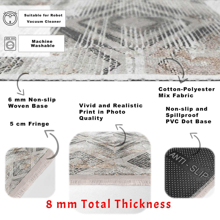 Abstract Area Carpet|Diamond Pattern Rug|Boho Design Rug|Machine-Washable Fringed Non-Slip Mat|Multi-Purpose Anti-Slip Housewarming Carpet