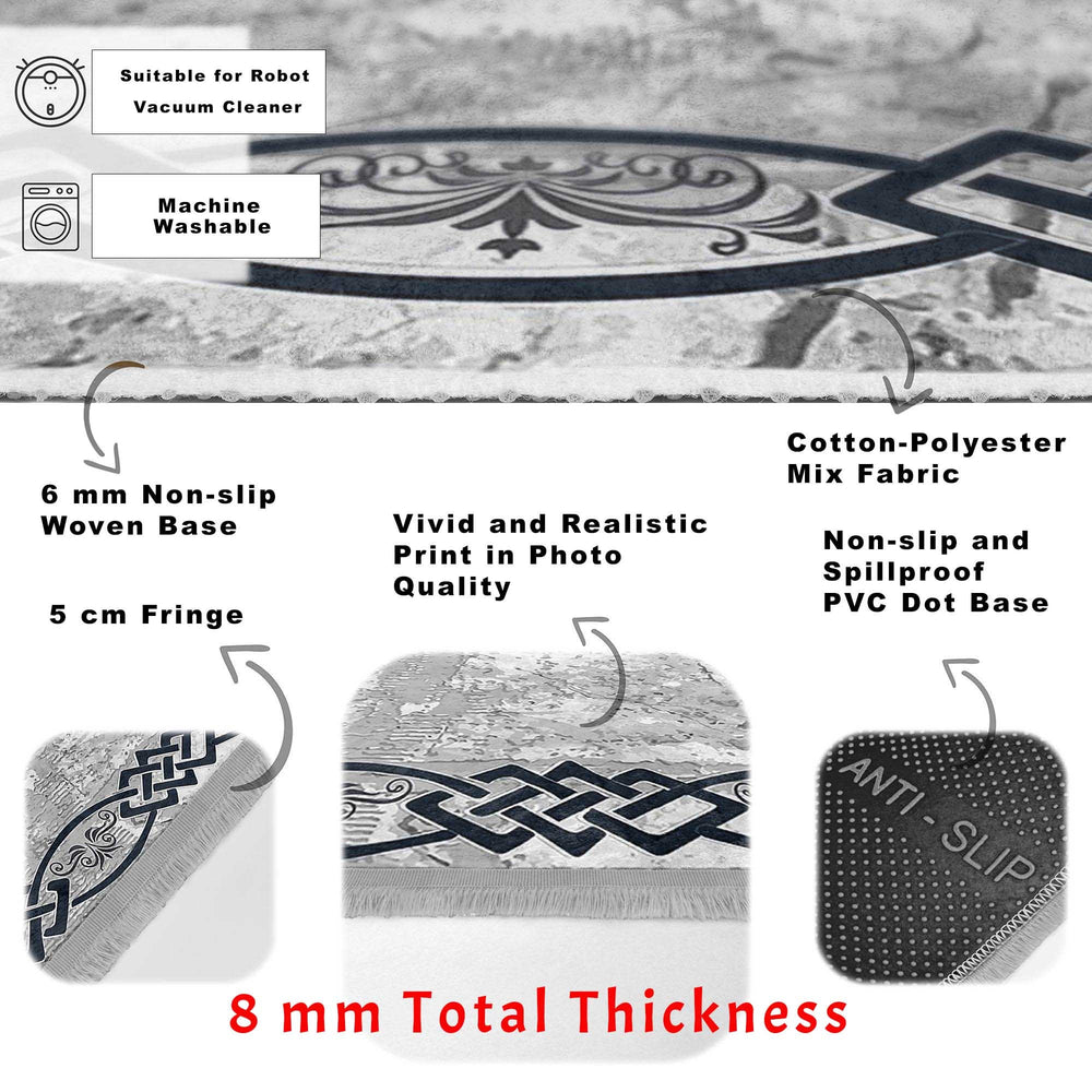 Gray Area Carpet|Bordered Boho Rug|Stylish Modern Rug|Abstract Home Decor|Machine-Washable Fringed Non-Slip Mat|Multi-Purpose Decorative Mat