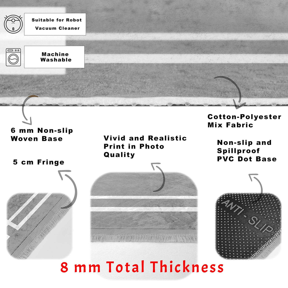 Bordered Gray Rug|Multi-Purpose Anti-Slip Geometric Carpet|Farmhouse Style Rug|Boho Design Carpet|Machine-Washable Fringed Non-Slip Mat