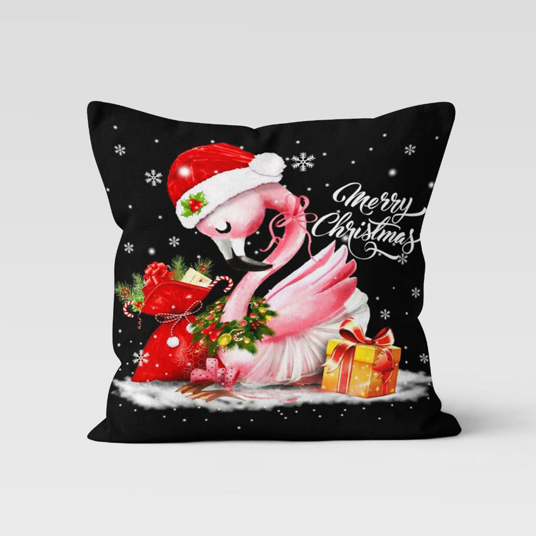 Christmas Pillow Cover|Flamingo Cushion Case|Merry Xmas Decor|Winter Pillow Case|Xmas Throw Pillowtop|Animal Cushion Cover|New Year Gift