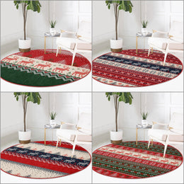 Winter Round Rug|Decorative Non-Slip Rug|Pixel Art Deer Carpet|Xmas Round Area Rug|Pine Tree Xmas Decor|Geometric Carpet|Multi-Purpose Mat