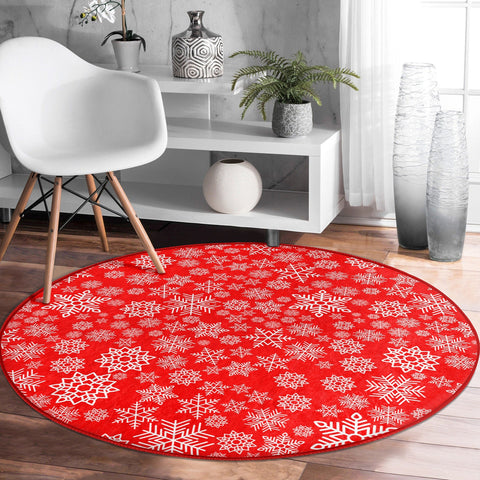 Winter Round Rug|Snowflake Non-Slip Rug|Snowflake Carpet|Christmas Circle Rug|Geometric Home Decor|Xmas Floor Carpet|Multi-Purpose Mat