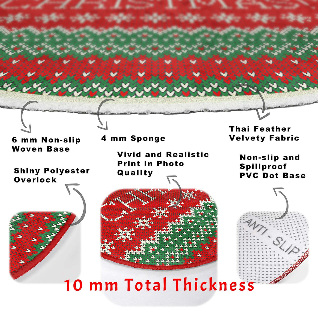 Christmas Round Rug|Winter Non-Slip Rug|Pixel Art Circle Carpet|Merry Xmas Round Rug|Pine Tree Xmas Deer|Snowflake Carpet|Multi-Purpose Mat