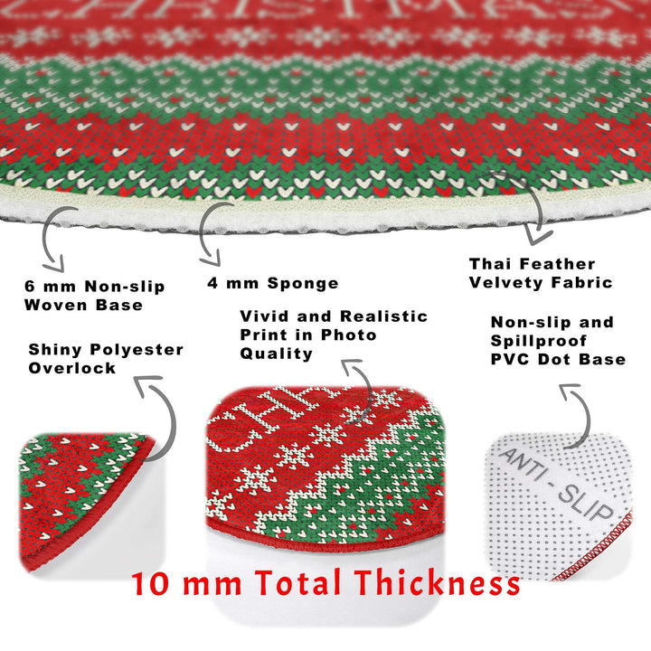 Christmas Round Rug|Winter Non-Slip Rug|Pixel Art Circle Carpet|Merry Xmas Round Rug|Pine Tree Xmas Deer|Snowflake Carpet|Multi-Purpose Mat