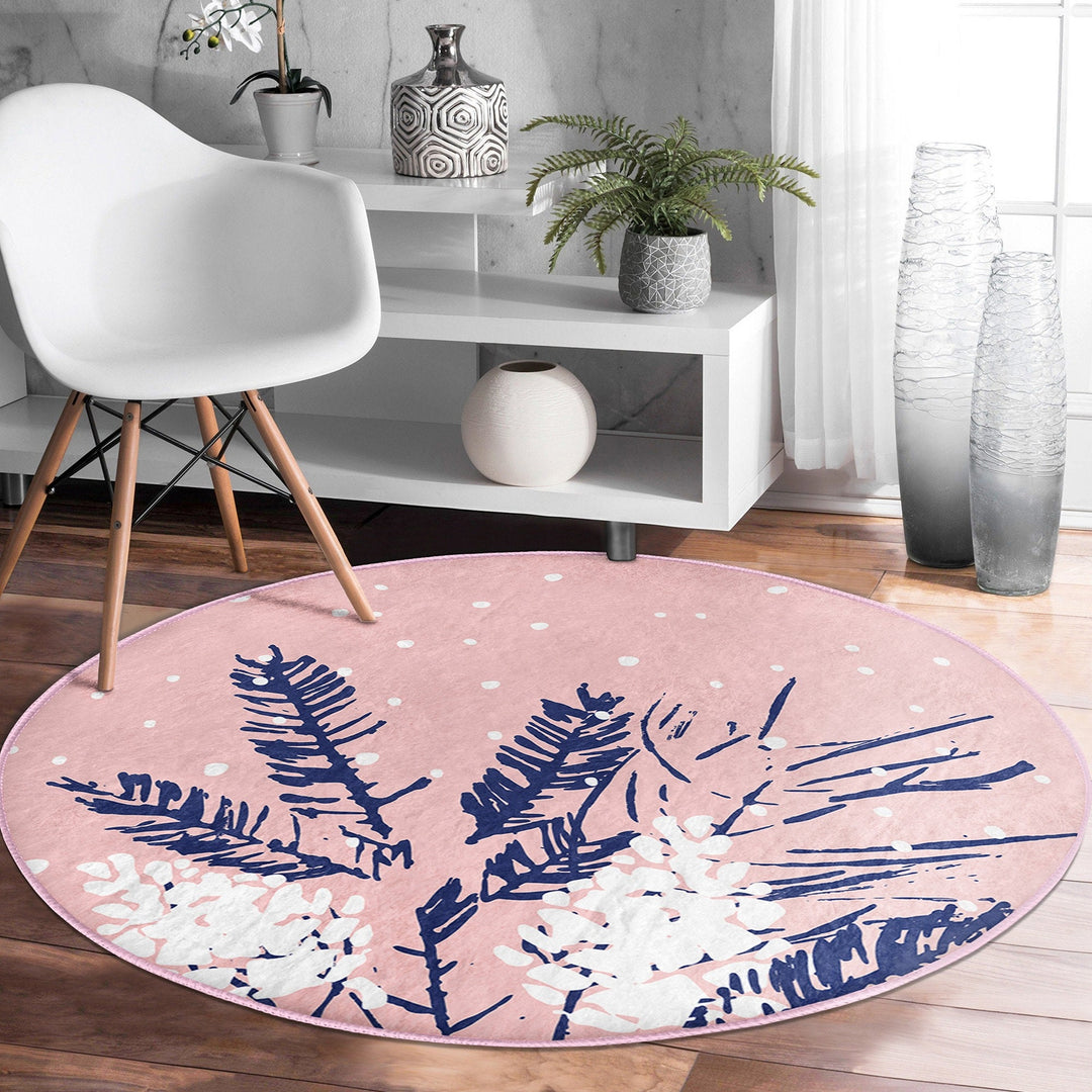 Christmas Round Rug|Winter Non-Slip Rug|Deer Circle Carpet|Abstract Decorative Xmas Rug|Tree Branch Decor|Xmas Deer Carpet|Multi-Purpose Mat