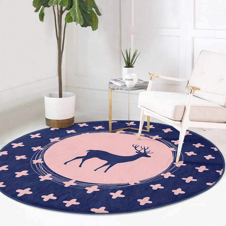 Christmas Round Rug|Winter Non-Slip Rug|Deer Circle Carpet|Abstract Decorative Xmas Rug|Tree Branch Decor|Xmas Deer Carpet|Multi-Purpose Mat