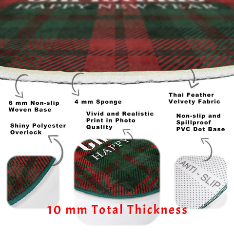 Christmas Round Rug|Winter Non-Slip Rug|Deer Circle Carpet|Decorative Merry Xmas Rug|Floral Deer Decor|Plaid Xmas Carpet|Multi-Purpose Mat