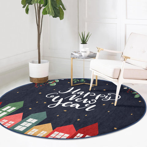 Christmas Round Rug|White Deer Carpet|Winter Non-Slip Rug|Deer Circle Carpet|Happy New Year Rug|Striped Xmas Decor|Multi-Purpose Mat