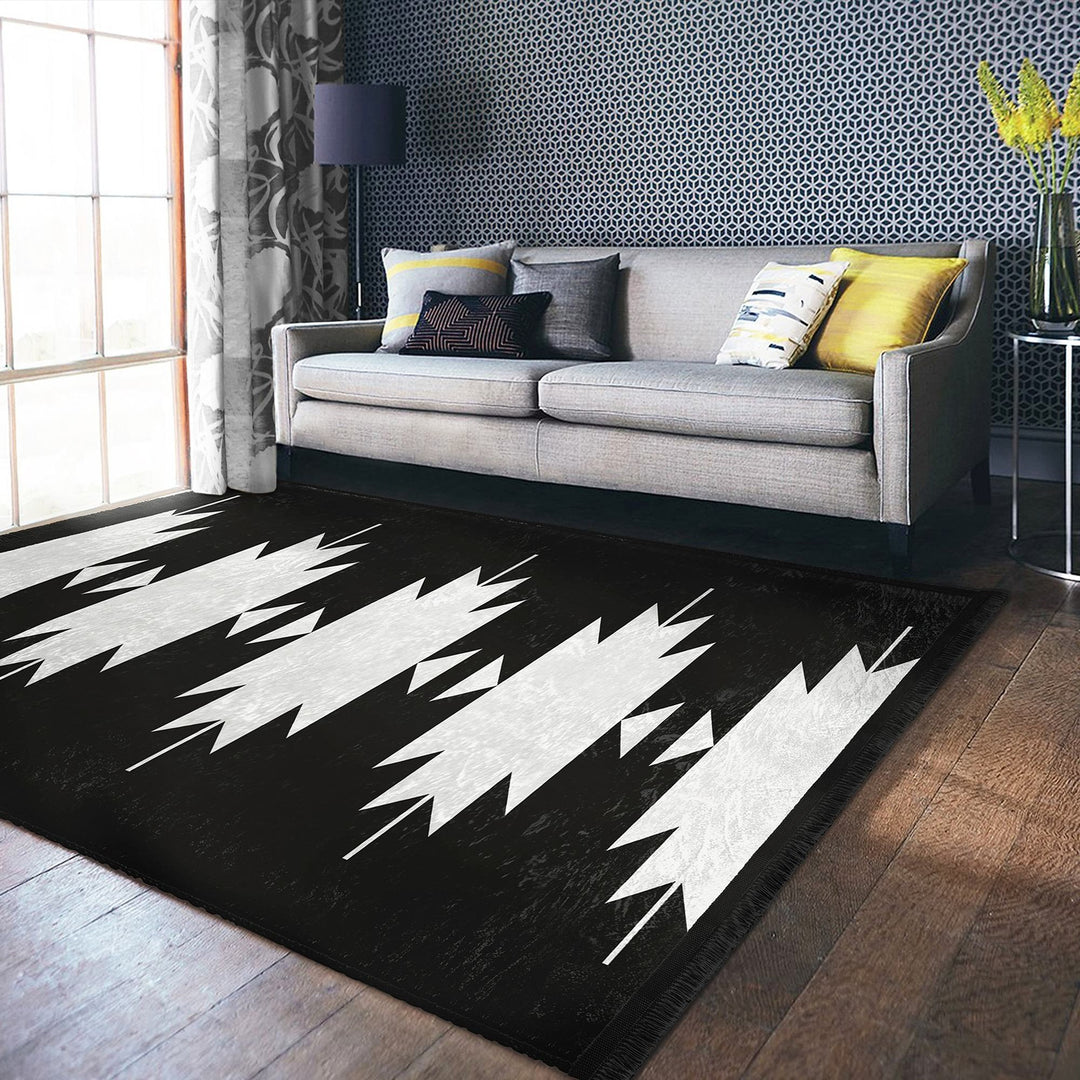 Rug Design Carpet|Southwestern Decor|Rustic Pattern Machine-Washable Non-Slip Rug|Aztec Fringed Anti-Slip Floor Mat|Ethnic Geometric Carpet