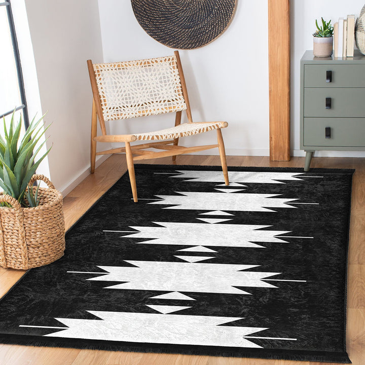 Rug Design Carpet|Southwestern Decor|Rustic Pattern Machine-Washable Non-Slip Rug|Aztec Fringed Anti-Slip Floor Mat|Ethnic Geometric Carpet
