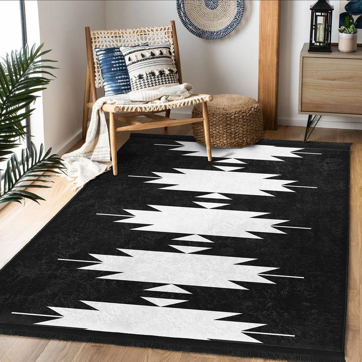 Rug Design Carpet|Southwestern Decor|Rustic Pattern Machine-Washable Non-Slip Rug|Aztec Fringed Anti-Slip Floor Mat|Ethnic Geometric Carpet