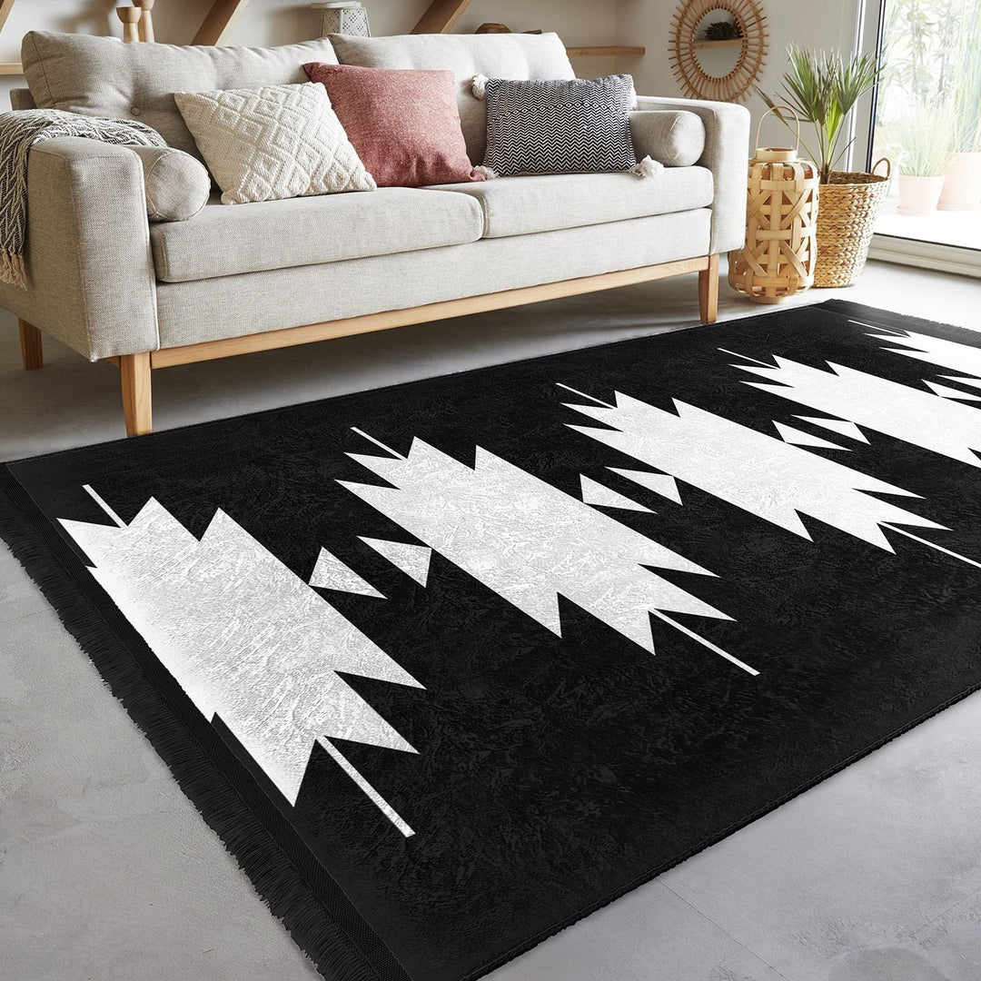 Rug Design Carpet|Southwestern Decor|Rustic Pattern Machine-Washable Non-Slip Rug|Aztec Fringed Anti-Slip Floor Mat|Ethnic Geometric Carpet