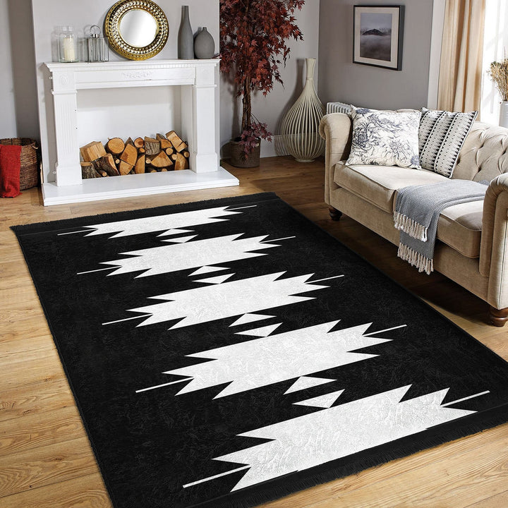 Rug Design Carpet|Southwestern Decor|Rustic Pattern Machine-Washable Non-Slip Rug|Aztec Fringed Anti-Slip Floor Mat|Ethnic Geometric Carpet