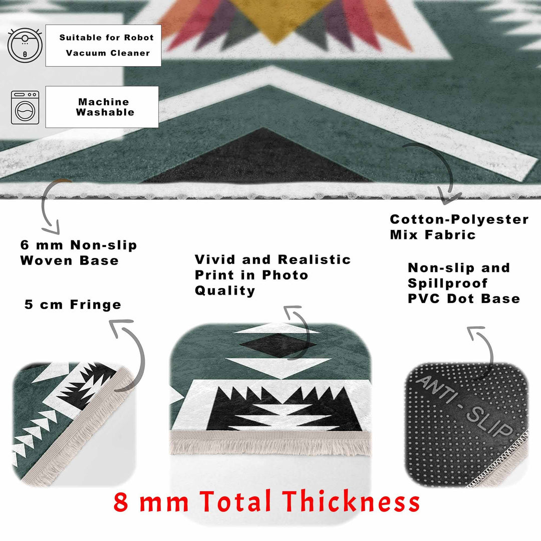 Rug Design Carpet|Southwestern Rug|Ethnic Pattern Machine-Washable Non-Slip Rug|Aztec Fringed Anti-Slip Floor Mat|Rustic Geometric Decor