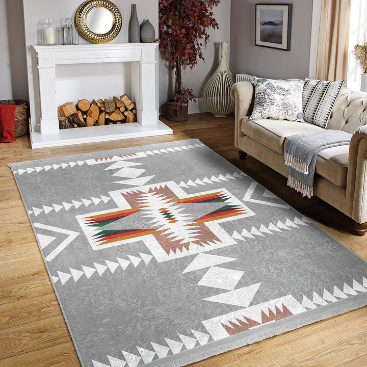 Rug Design Carpet|Ethnic Geometric Decor|Southwestern Rug|Rustic Pattern Machine-Washable Non-Slip Carpet|Aztec Fringed Anti-Slip Floor Mat