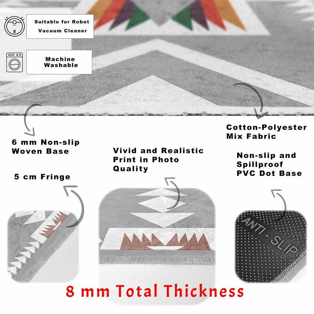 Rug Design Carpet|Ethnic Geometric Decor|Southwestern Rug|Rustic Pattern Machine-Washable Non-Slip Carpet|Aztec Fringed Anti-Slip Floor Mat