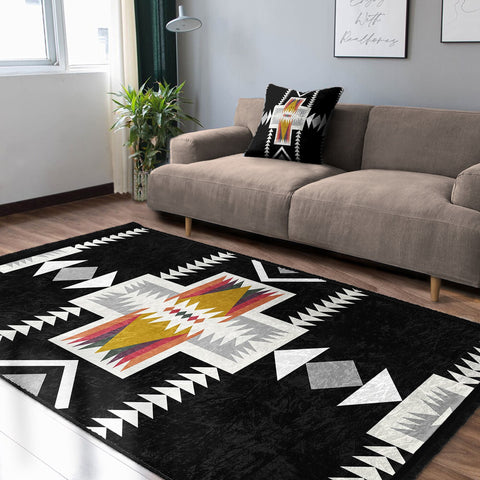 Rug Design Carpet|Aztec Fringed Anti-Slip Floor Mat|Southwestern Rug|Rustic Pattern Machine-Washable Non-Slip Carpet|Ethnic Geometric Decor
