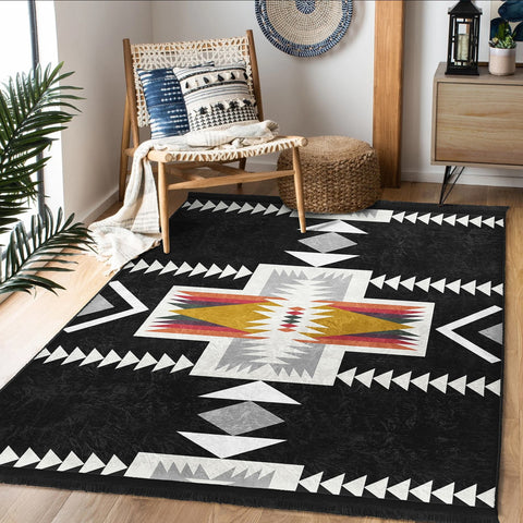 Rug Design Carpet|Aztec Fringed Anti-Slip Floor Mat|Southwestern Rug|Rustic Pattern Machine-Washable Non-Slip Carpet|Ethnic Geometric Decor