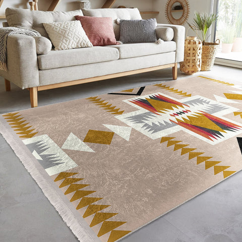 Southwestern Rug|Rug Design Carpet|Rustic Pattern Machine-Washable Non-Slip Mat|Aztec Fringed Anti-Slip Floor Mat|Ethnic Geometric Decor