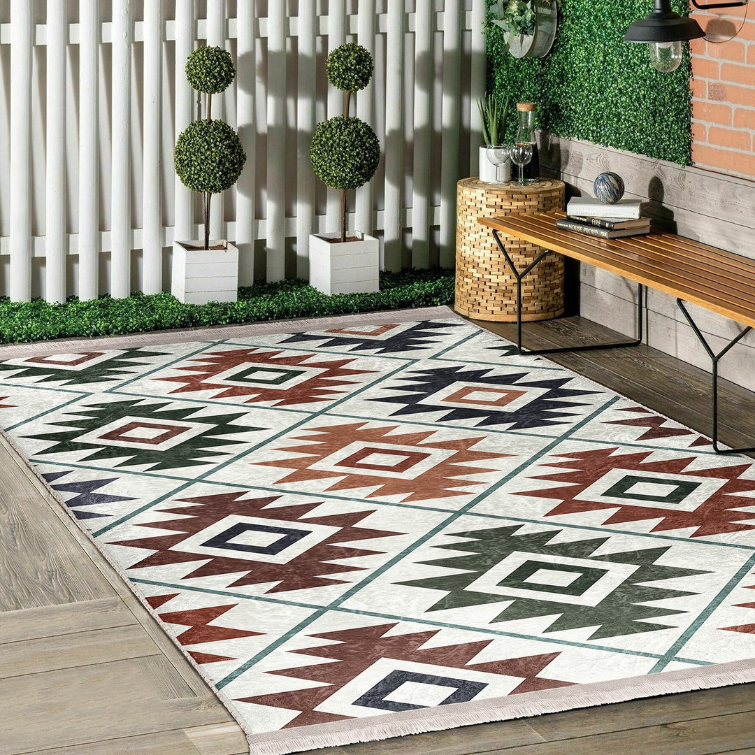 Rug Design Carpet|Southwestern Rug|Kilim Pattern Machine-Washable Non-Slip Mat|Aztec Fringed Anti-Slip Floor Mat|Ethnic Geometric Decor