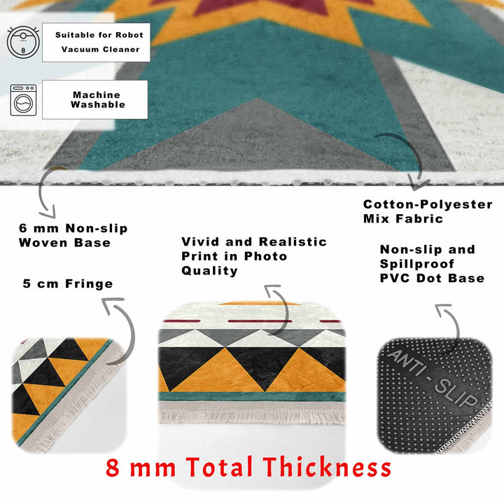 Rug Design Carpet|Terracotta Southwestern Rug|Rustic Pattern Machine-Washable Non-Slip Rug|Aztec Fringed Anti-Slip Floor Mat|Ethnic Decor