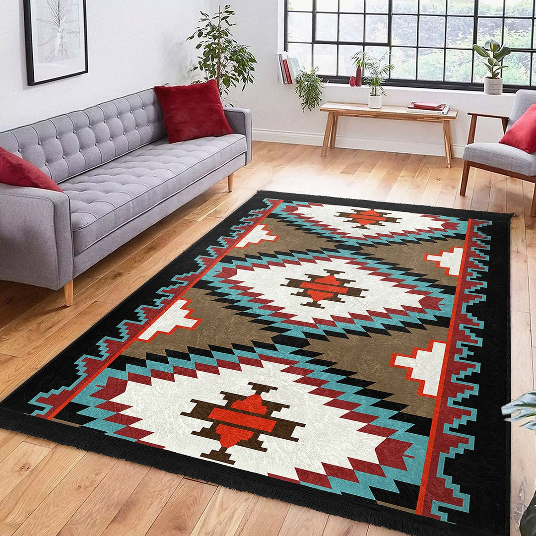 Rug Design Carpet|Southwestern Carpet|Rustic Pattern Machine-Washable Non-Slip Rug|Aztec Fringed Anti-Slip Floor Mat|Ethnic Geometric Decor