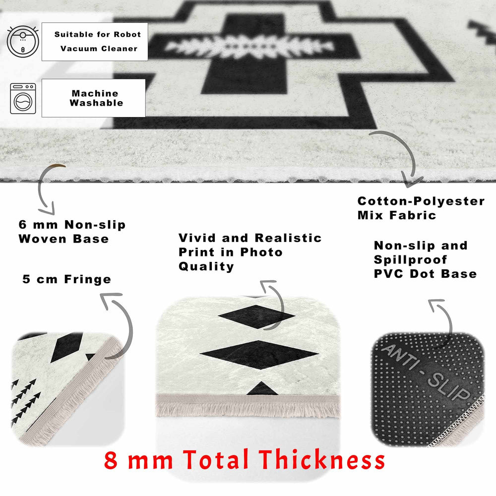 Rug Design Carpet|Aztec Fringed Anti-Slip Floor Mat|Farmhouse Southwestern Rug|Rustic Machine-Washable Non-Slip Mat|Ethnic Geometric Decor