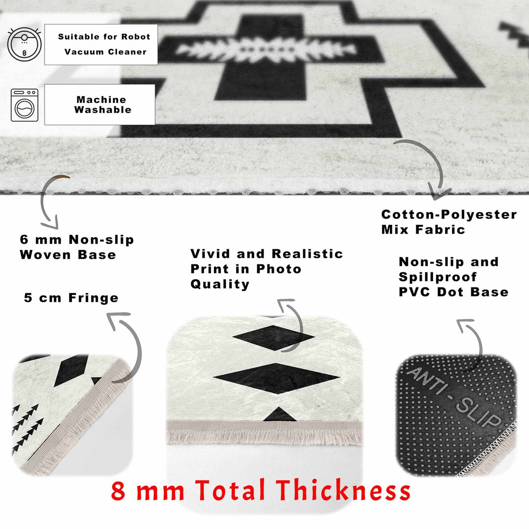 Rug Design Carpet|Aztec Fringed Anti-Slip Floor Mat|Farmhouse Southwestern Rug|Rustic Machine-Washable Non-Slip Mat|Ethnic Geometric Decor