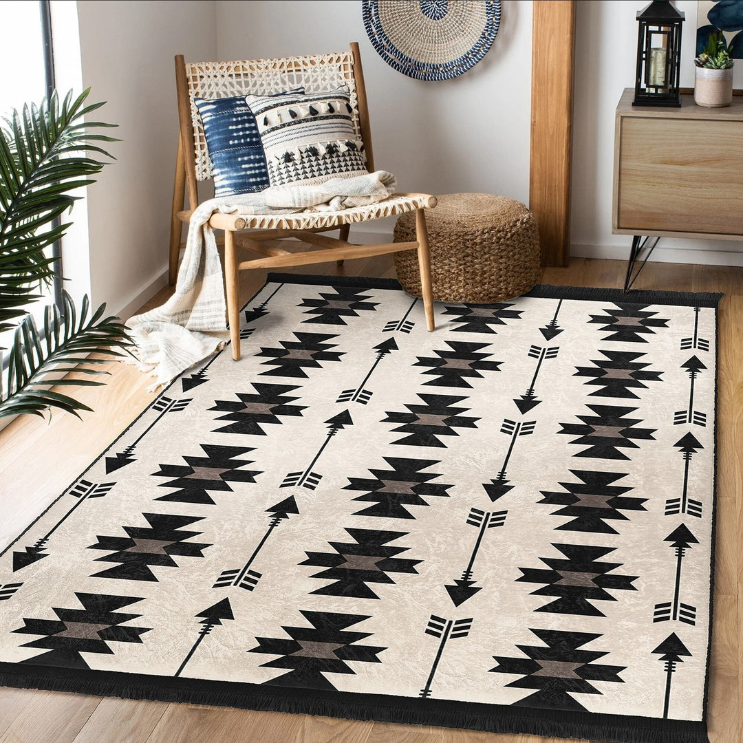 Rug Design Carpet|Farmhouse Southwestern Rug|Rustic Pattern Machine-Washable Non-Slip Mat|Aztec Fringed Anti-Slip Floor Mat|Ethnic Carpet