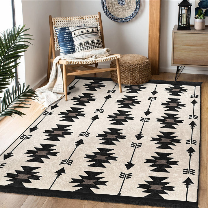 Rug Design Carpet|Farmhouse Southwestern Rug|Rustic Pattern Machine-Washable Non-Slip Mat|Aztec Fringed Anti-Slip Floor Mat|Ethnic Carpet