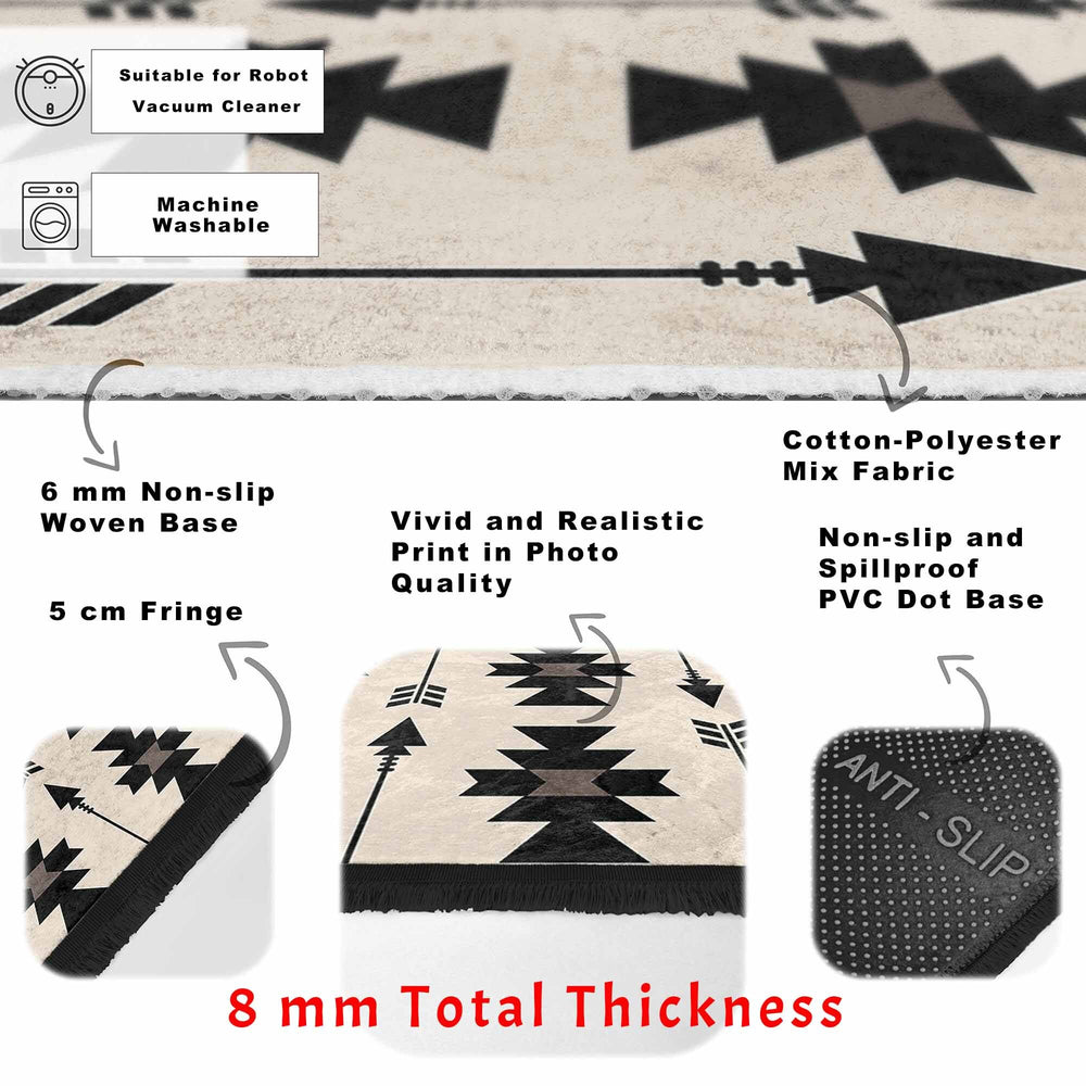 Rug Design Carpet|Farmhouse Southwestern Rug|Rustic Pattern Machine-Washable Non-Slip Mat|Aztec Fringed Anti-Slip Floor Mat|Ethnic Carpet