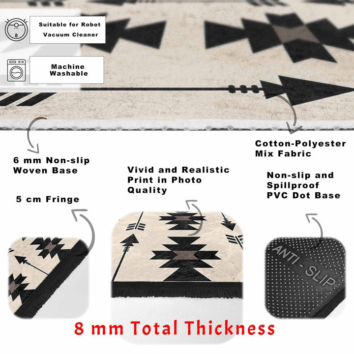 Rug Design Carpet|Farmhouse Southwestern Rug|Rustic Pattern Machine-Washable Non-Slip Mat|Aztec Fringed Anti-Slip Floor Mat|Ethnic Carpet