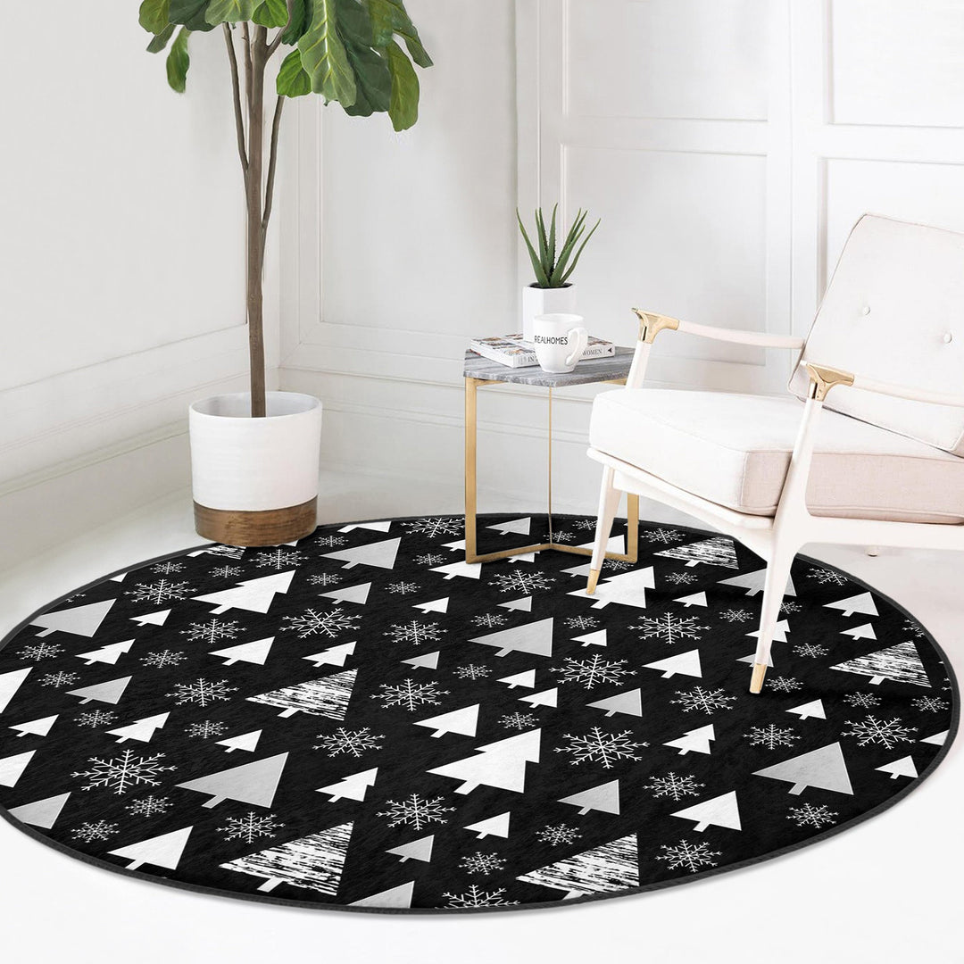 Winter Round Rug|Christmas Rug|Multi-Purpose Mat|Pine Tree Carpet|Xmas Non-Slip Rug|Xmas Circle Carpet|Geometric Decor|Farmhouse Area Mat