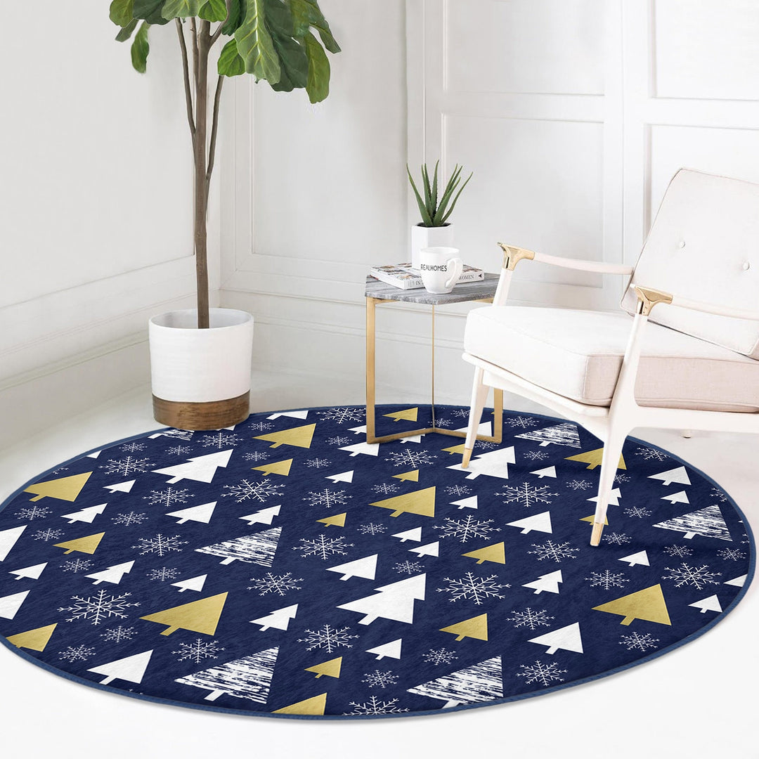 Winter Round Rug|Christmas Rug|Multi-Purpose Mat|Pine Tree Carpet|Xmas Non-Slip Rug|Xmas Circle Carpet|Geometric Decor|Farmhouse Area Mat
