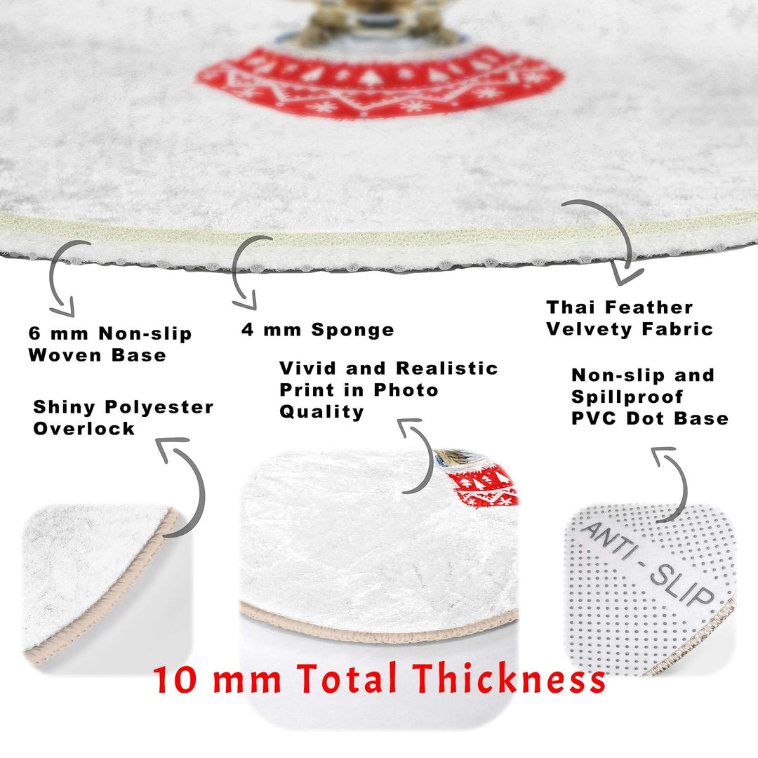 Christmas Round Rug|Winter Non-Slip Rug|Deer Circle Carpet|Snowflake Merry Xmas Rug|Happy New Year Decor|Buckhorn Carpet|Multi-Purpose Mat