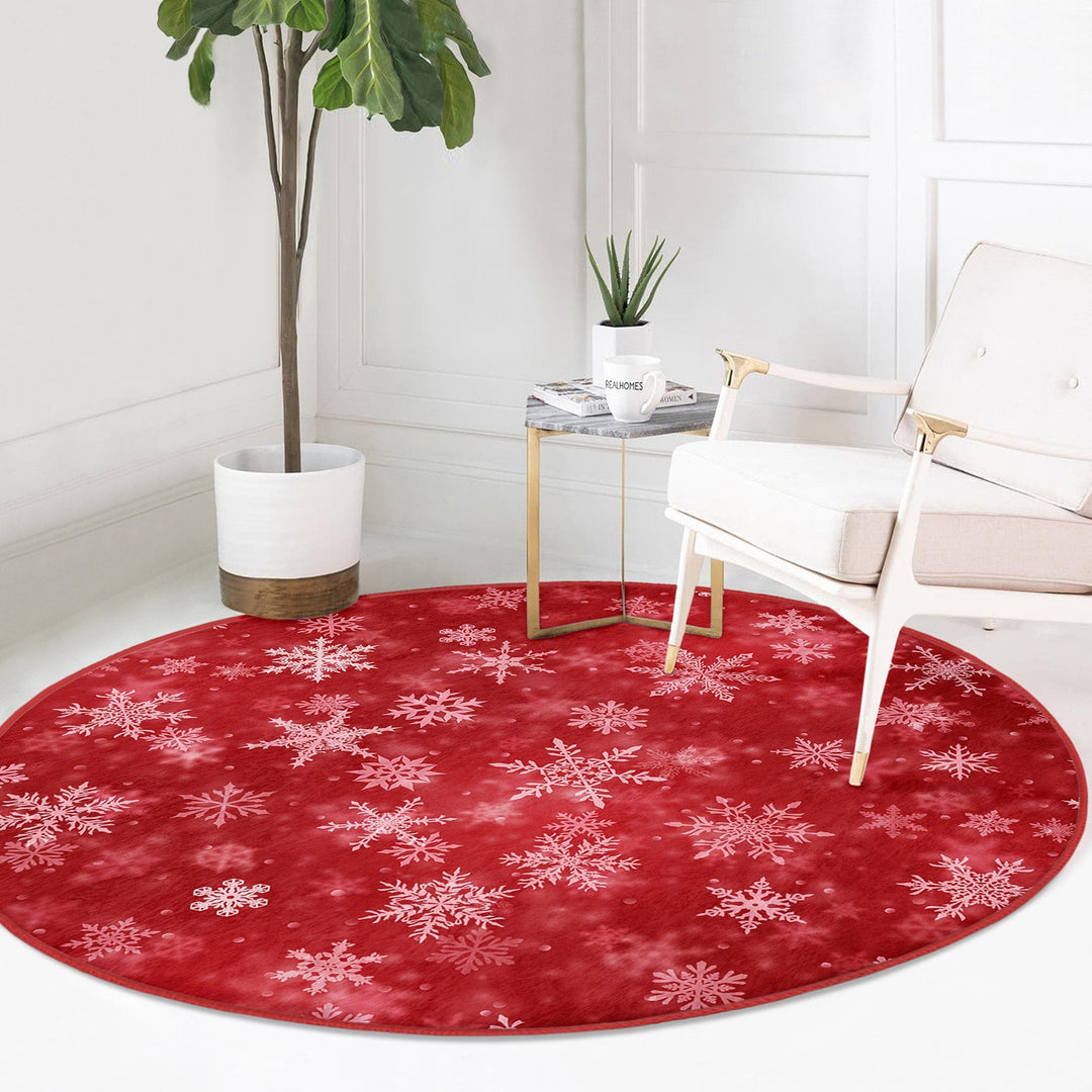 Christmas Round Rug|Winter Non-Slip Rug|Deer Circle Carpet|Snowflake Merry Xmas Rug|Happy New Year Decor|Buckhorn Carpet|Multi-Purpose Mat