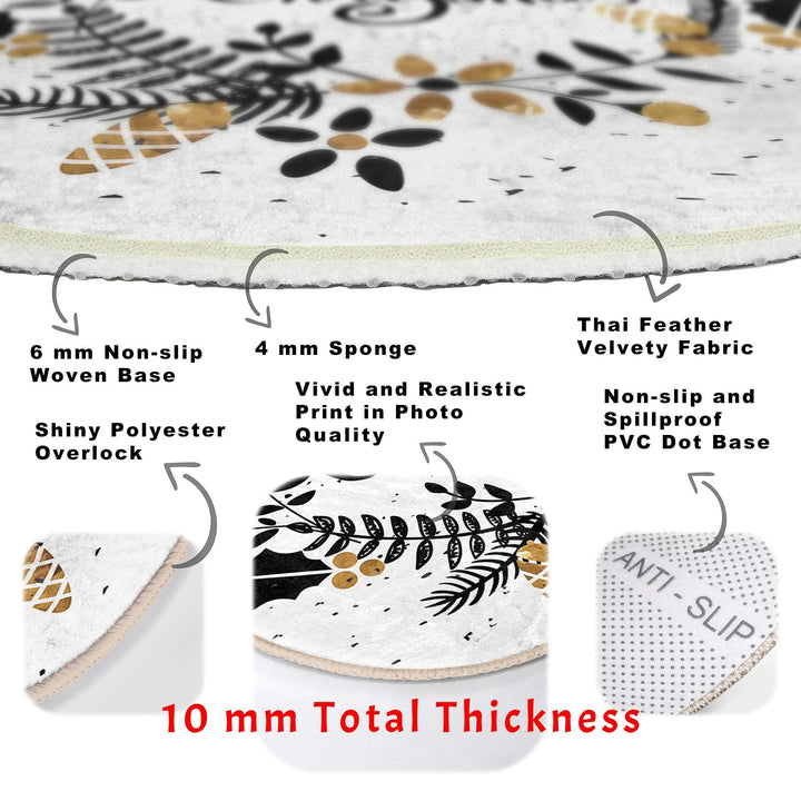 Christmas Round Rug|Winter Non-Slip Rug|Happy New Year Circle Carpet|Decorative Merry Xmas Rug|Floral Xmas Decor|Multi-Purpose Area Mat