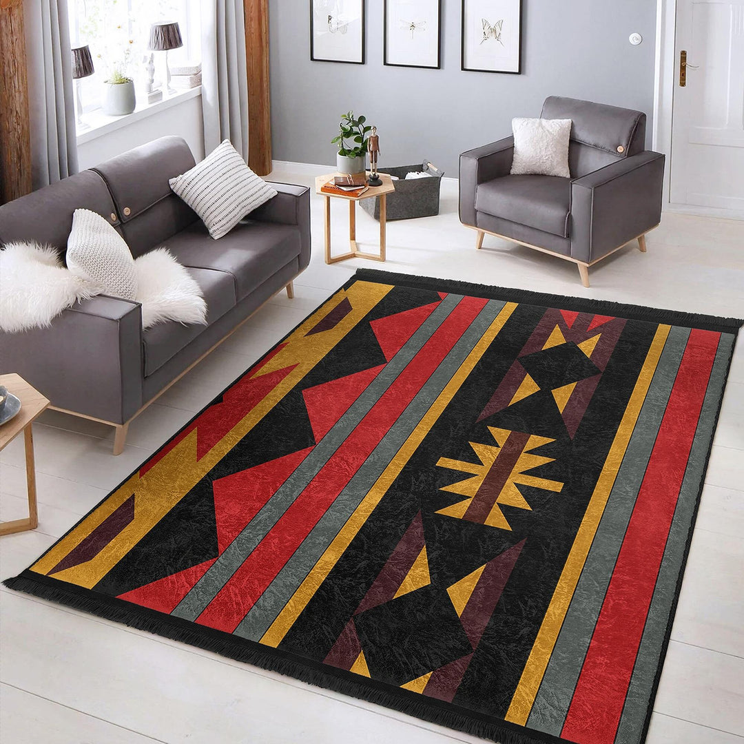 Rug Design Carpet|Ethnic Geometric Rug|Southwestern Carpet|Terracotta Aztec Fringed Floor Covering Rug|Machine-Washable Non-Slip Carpet