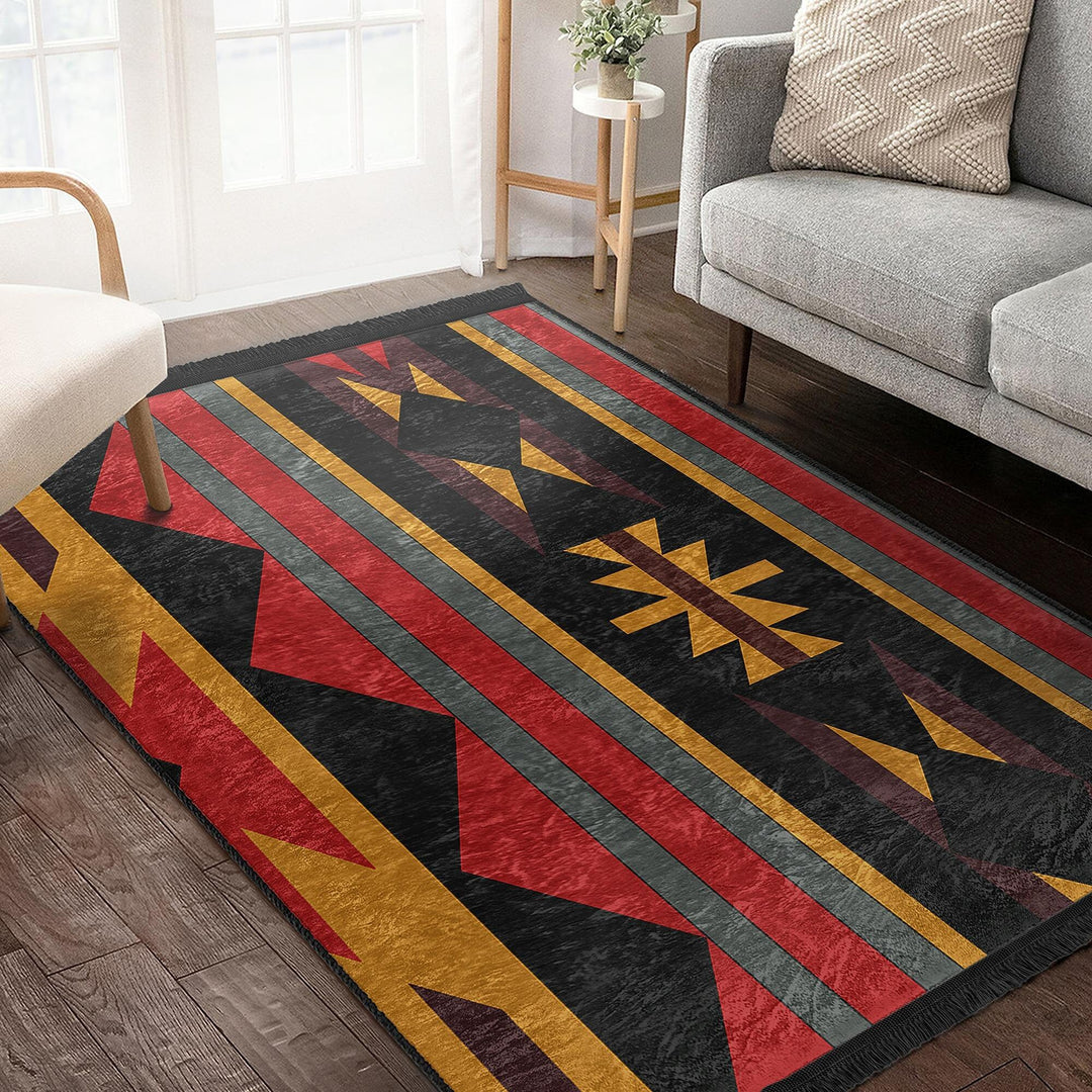 Rug Design Carpet|Ethnic Geometric Rug|Southwestern Carpet|Terracotta Aztec Fringed Floor Covering Rug|Machine-Washable Non-Slip Carpet