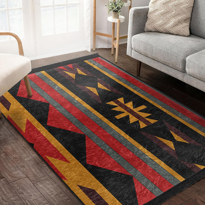 Rug Design Carpet|Ethnic Geometric Rug|Southwestern Carpet|Terracotta Aztec Fringed Floor Covering Rug|Machine-Washable Non-Slip Carpet
