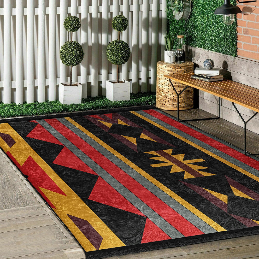 Rug Design Carpet|Ethnic Geometric Rug|Southwestern Carpet|Terracotta Aztec Fringed Floor Covering Rug|Machine-Washable Non-Slip Carpet