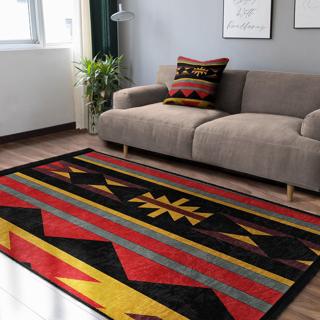 Rug Design Carpet|Ethnic Geometric Rug|Southwestern Carpet|Terracotta Aztec Fringed Floor Covering Rug|Machine-Washable Non-Slip Carpet