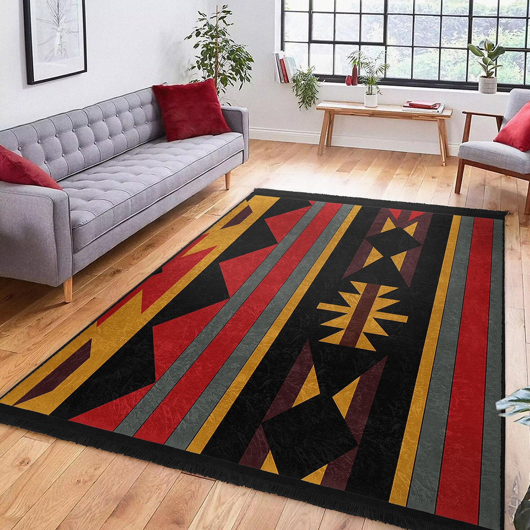 Rug Design Carpet|Ethnic Geometric Rug|Southwestern Carpet|Terracotta Aztec Fringed Floor Covering Rug|Machine-Washable Non-Slip Carpet