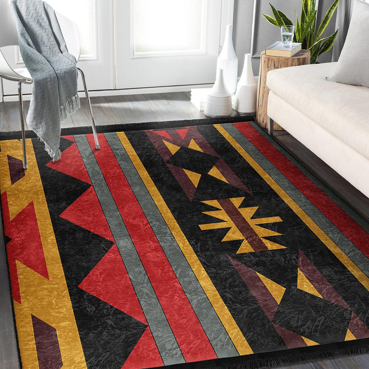 Rug Design Carpet|Ethnic Geometric Rug|Southwestern Carpet|Terracotta Aztec Fringed Floor Covering Rug|Machine-Washable Non-Slip Carpet